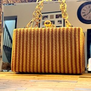 NWT Fancy Summer Knit Clutch Gold Trim